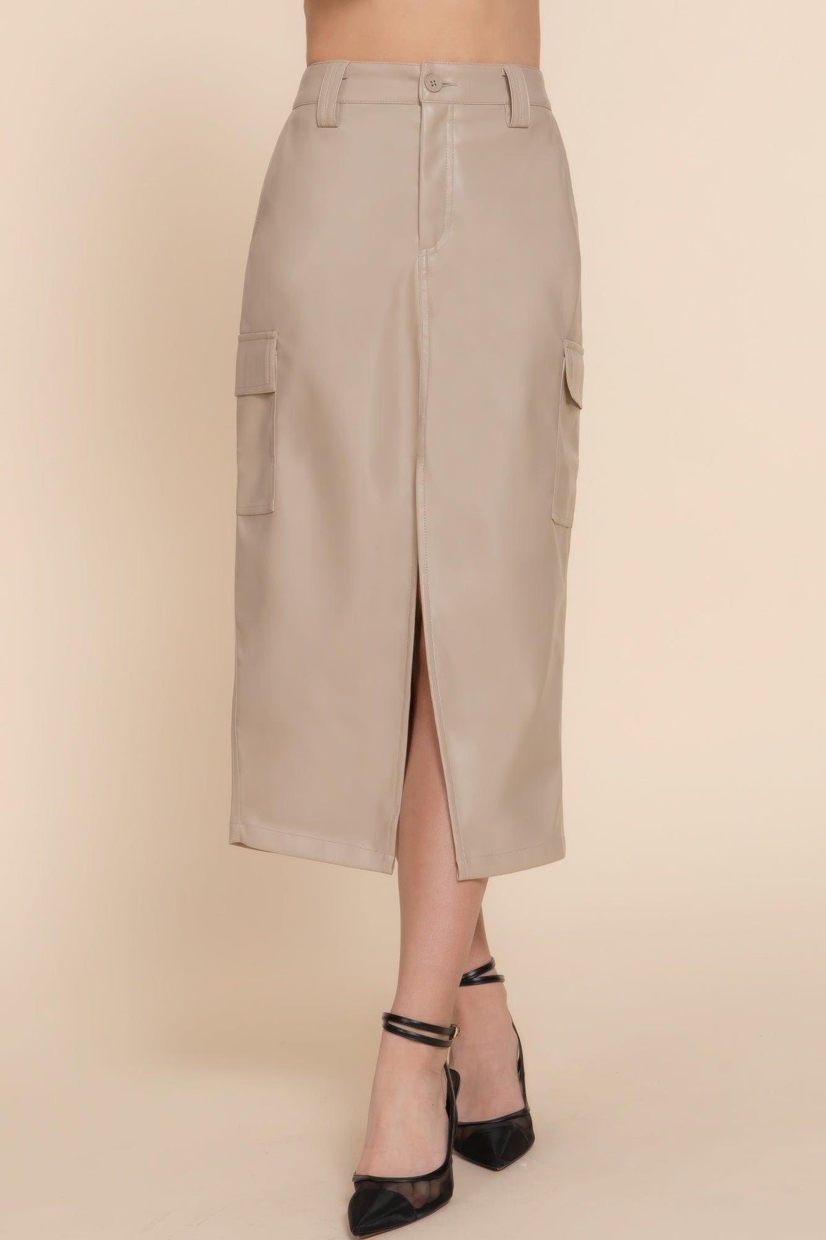 Faux Leather Midi Cargo Skirt | Mixtshop LLC