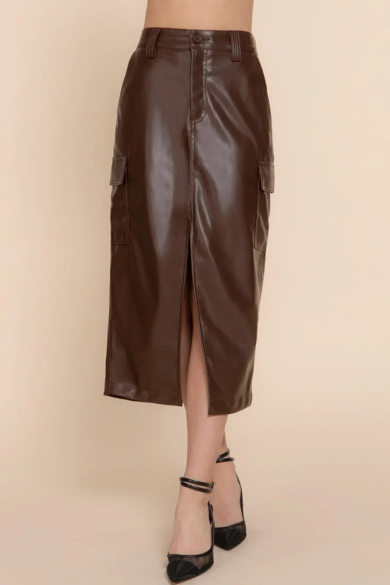 Faux Leather Midi Cargo Skirt | Mixtshop LLC Main image