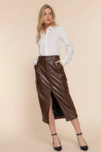 Faux Leather Midi Cargo Skirt | Mixtshop LLC