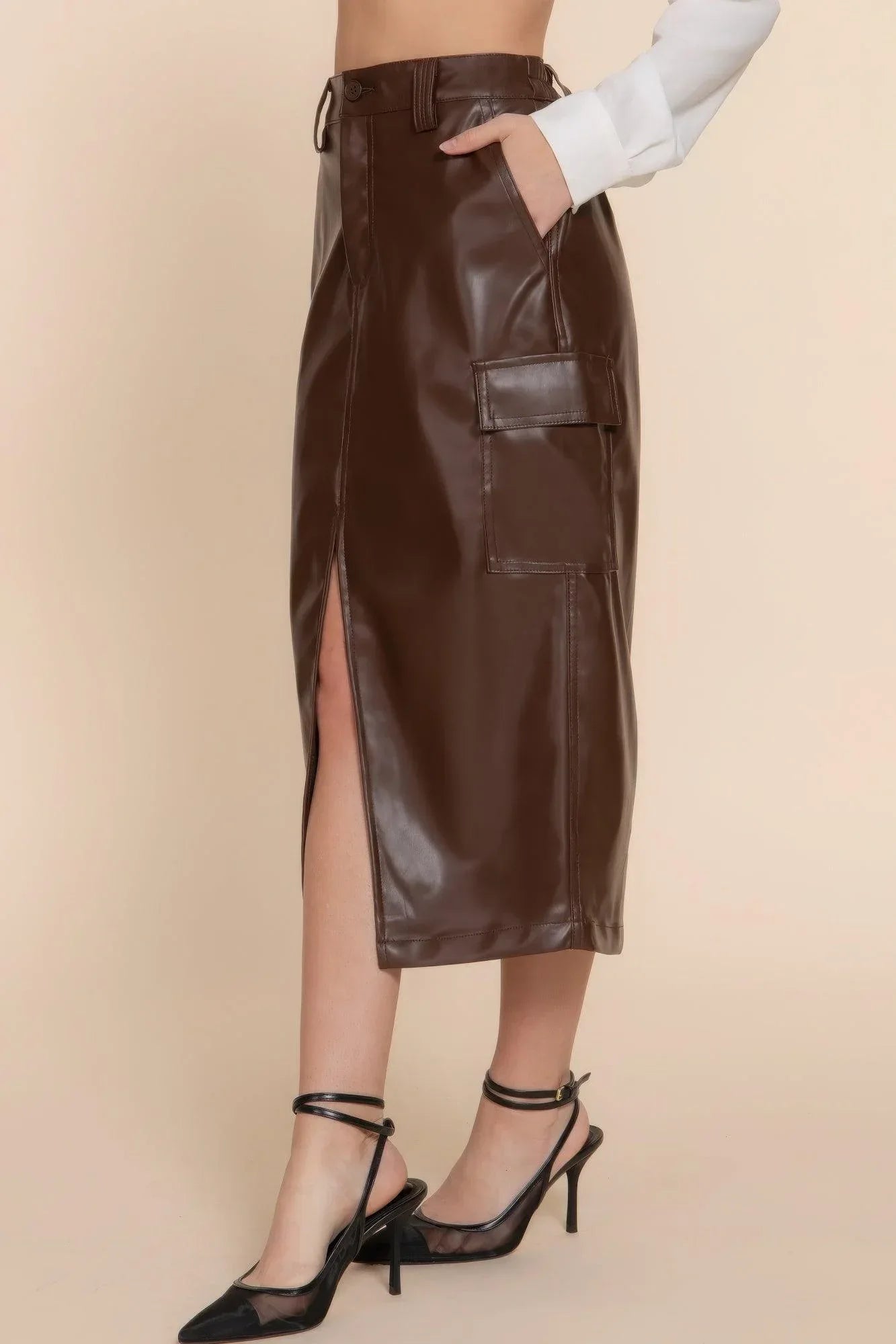 Faux Leather Midi Cargo Skirt | Mixtshop LLC