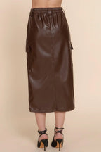 Faux Leather Midi Cargo Skirt | Mixtshop LLC