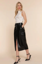 Faux Leather Midi Cargo Skirt | Mixtshop LLC