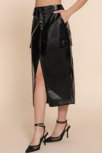 Faux Leather Midi Cargo Skirt | Mixtshop LLC