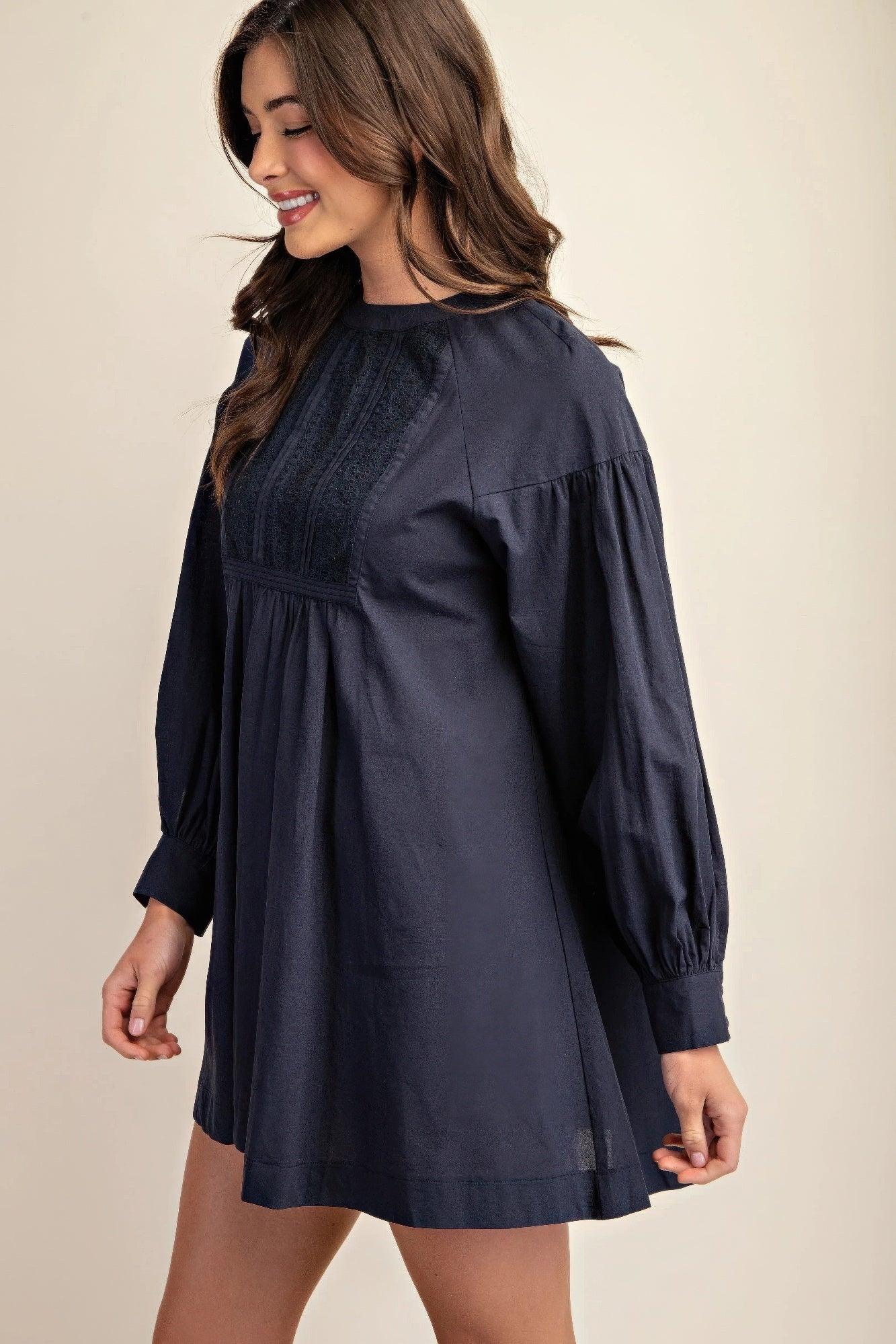 Long sleeve mini dress with lace detail | Mixtshop LLC