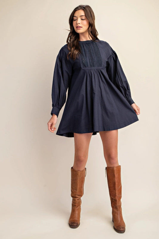 Long sleeve mini dress with lace detail | Mixtshop LLC