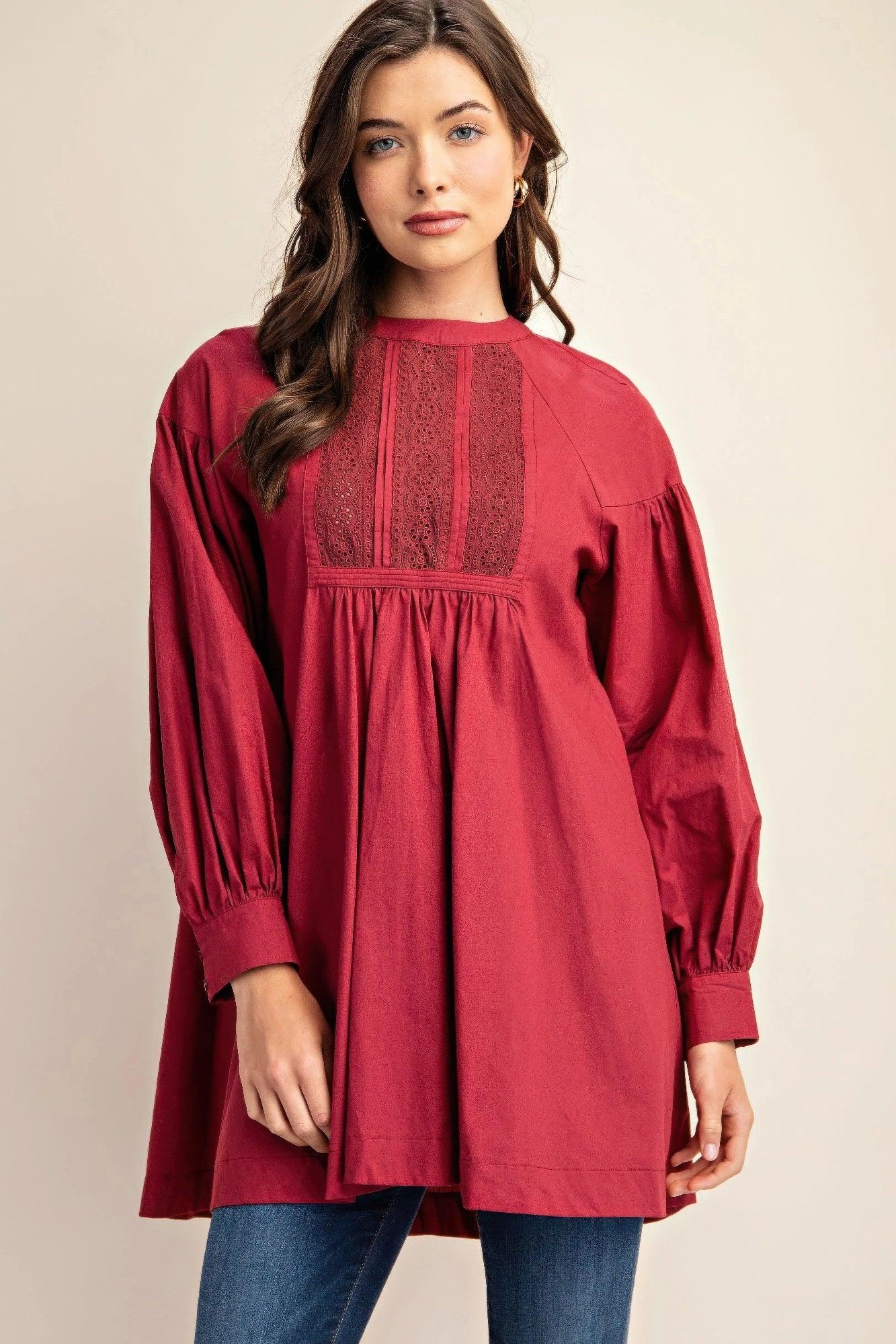 Long sleeve mini dress with lace detail | Mixtshop LLC