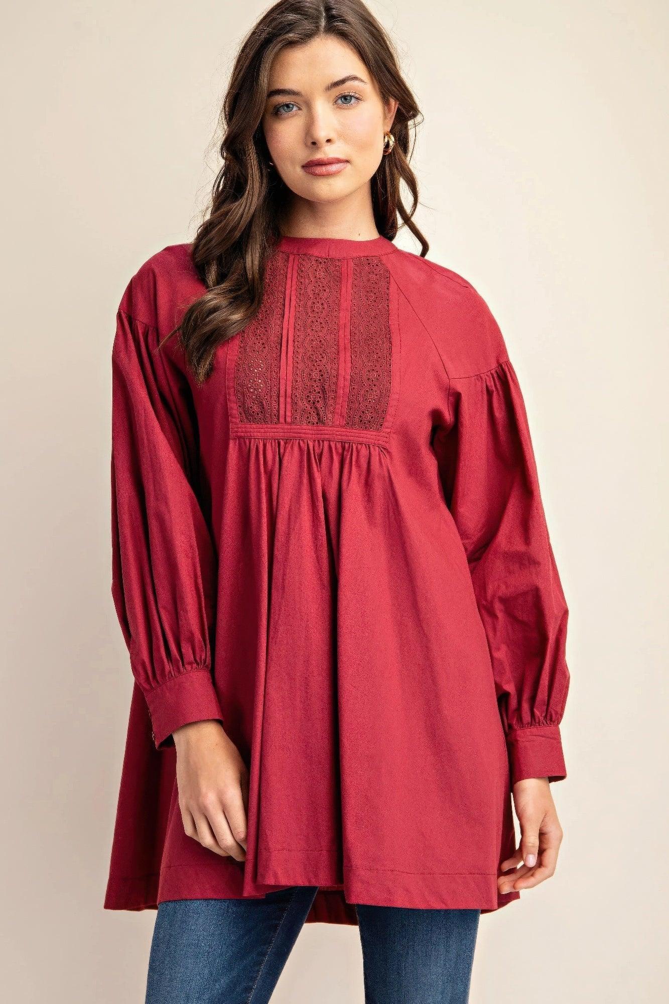 Long sleeve mini dress with lace detail | Mixtshop LLC Main image