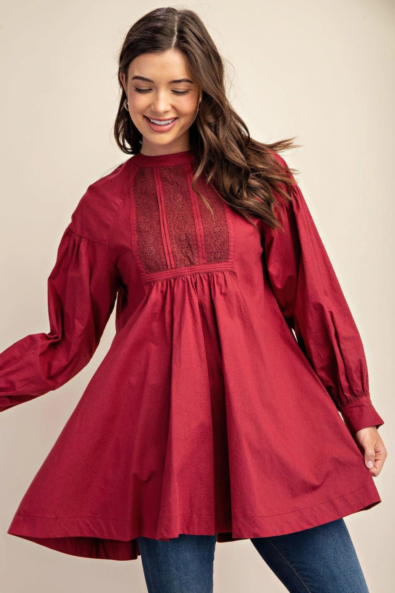 Long sleeve mini dress with lace detail | Mixtshop LLC