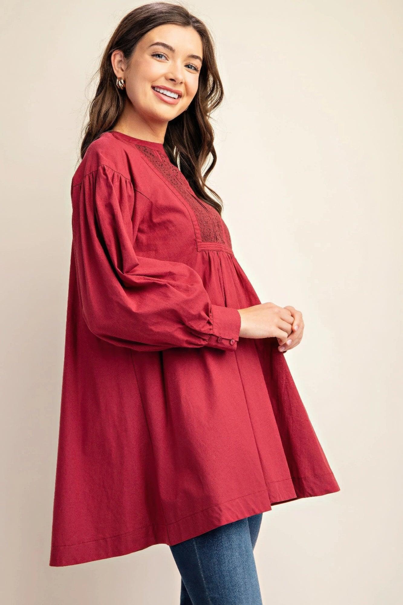 Long sleeve mini dress with lace detail | Mixtshop LLC