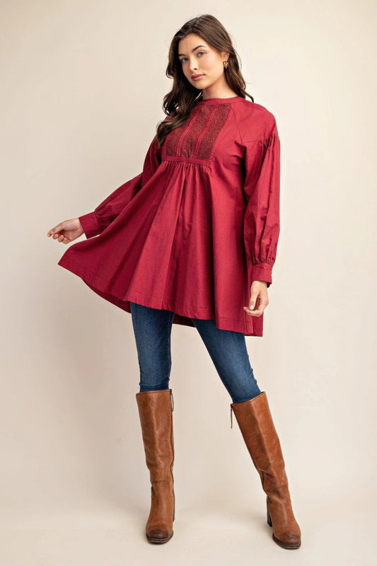 Long sleeve mini dress with lace detail | Mixtshop LLC
