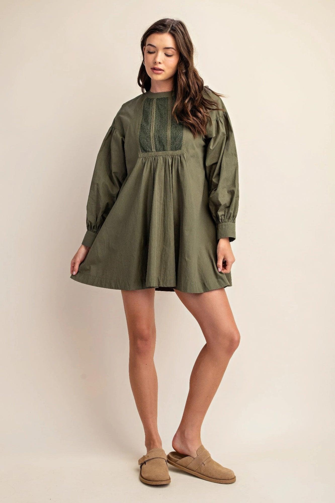 Long sleeve mini dress with lace detail | Mixtshop LLC