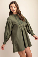 Long sleeve mini dress with lace detail | Mixtshop LLC