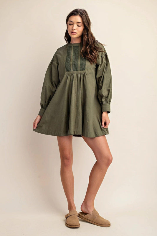 Long sleeve mini dress with lace detail | Mixtshop LLC