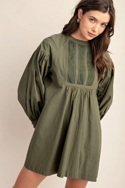 Long sleeve mini dress with lace detail | Mixtshop LLC