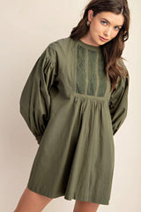 Long sleeve mini dress with lace detail | Mixtshop LLC