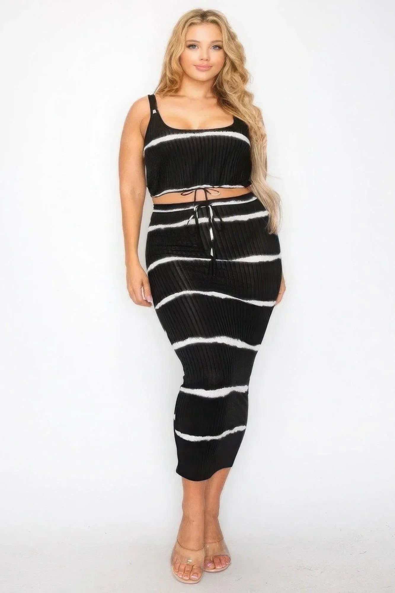 Plus sleeveless tie dye stripe 2 piece skirt set | Mixtshop LLC Main image