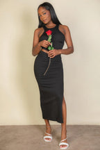 Ribbed cropped top and maxi side slit skirt | Mixtshop LLC