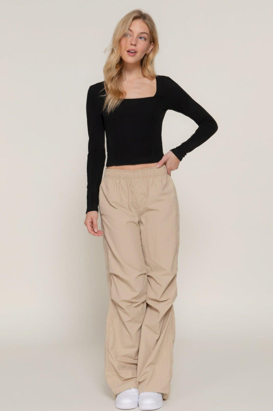 Long slv sweetheart neck seam detail knit top | Mixtshop LLC