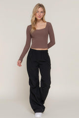 Long slv sweetheart neck seam detail knit top | Mixtshop LLC