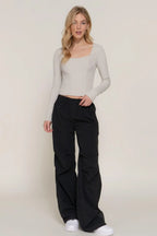 Long slv sweetheart neck seam detail knit top | Mixtshop LLC