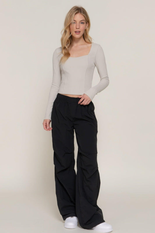Long slv sweetheart neck seam detail knit top | Mixtshop LLC