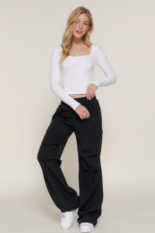 Long slv sweetheart neck seam detail knit top | Mixtshop LLC