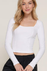 Long slv sweetheart neck seam detail knit top | Mixtshop LLC