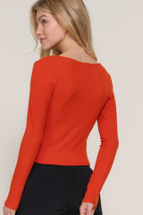 Long slv sweetheart neck seam detail knit top | Mixtshop LLC