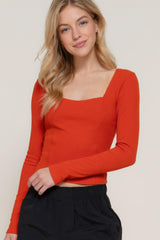 Long slv sweetheart neck seam detail knit top | Mixtshop LLC