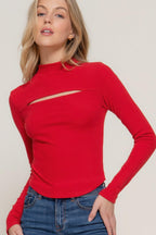 Long slv mock neck kyehole rib knit top | Mixtshop LLC