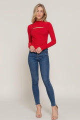 Long slv mock neck kyehole rib knit top | Mixtshop LLC