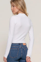 Long slv mock neck kyehole rib knit top | Mixtshop LLC