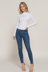 Long slv mock neck kyehole rib knit top | Mixtshop LLC