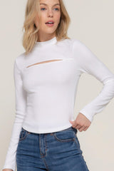 Long slv mock neck kyehole rib knit top | Mixtshop LLC
