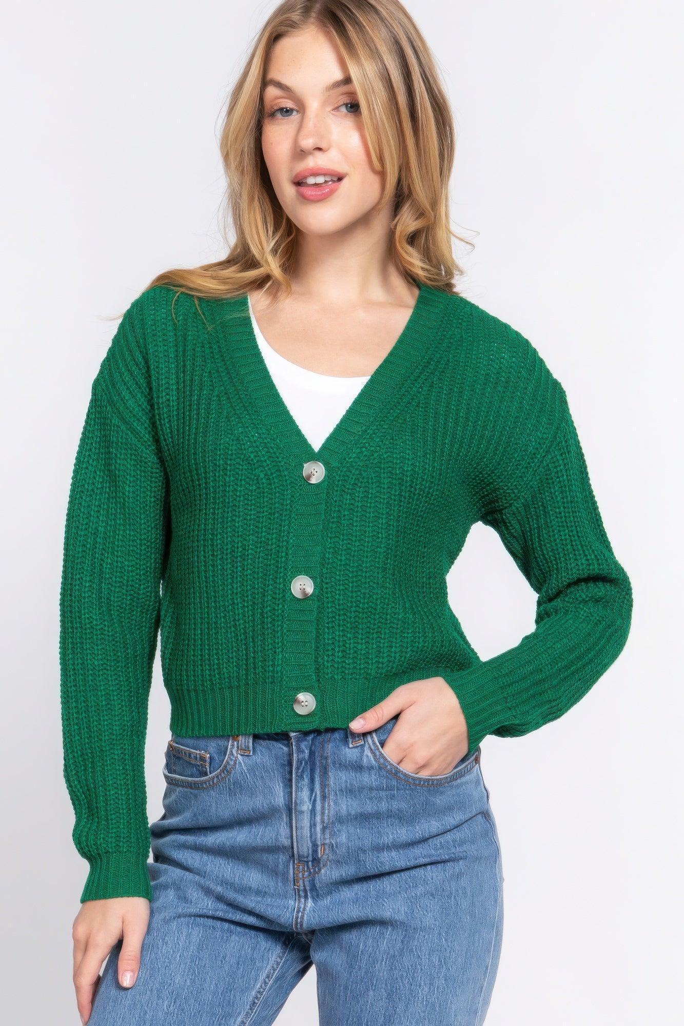 Long slv v-neck sweater cardigan | Mixtshop LLC Main image