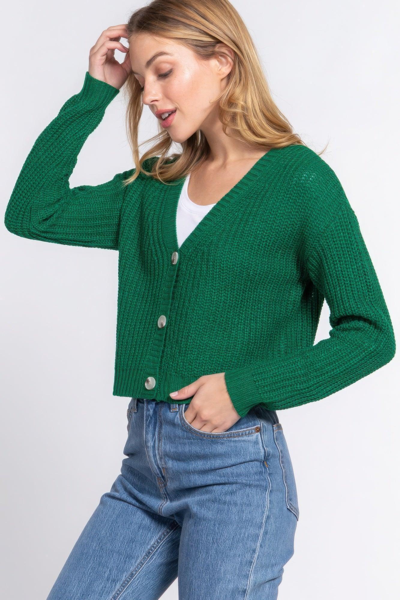 Long slv v-neck sweater cardigan | Mixtshop LLC