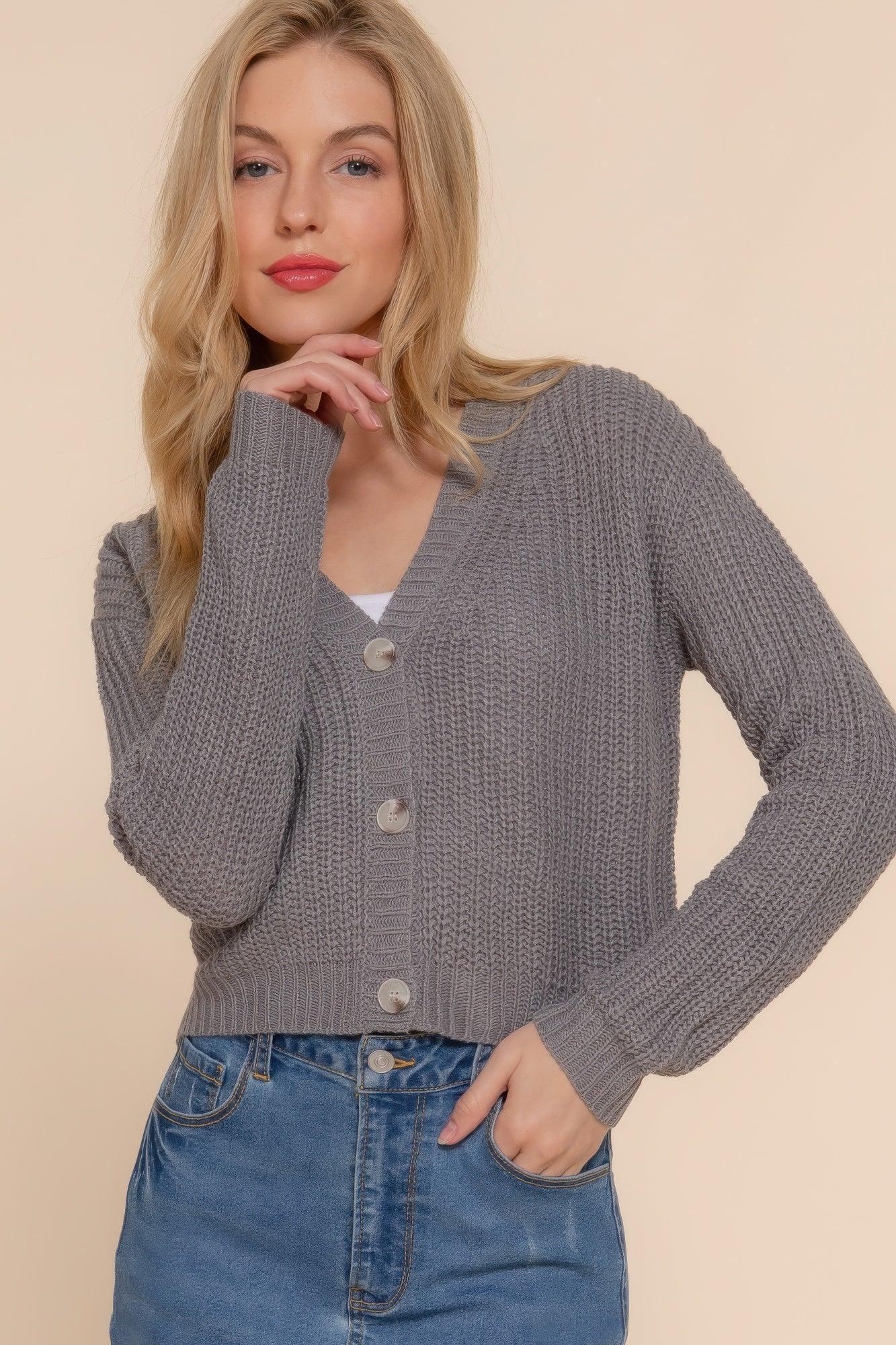 Long slv v-neck sweater cardigan | Mixtshop LLC Main image