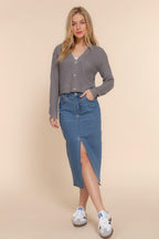 Long slv v-neck sweater cardigan | Mixtshop LLC