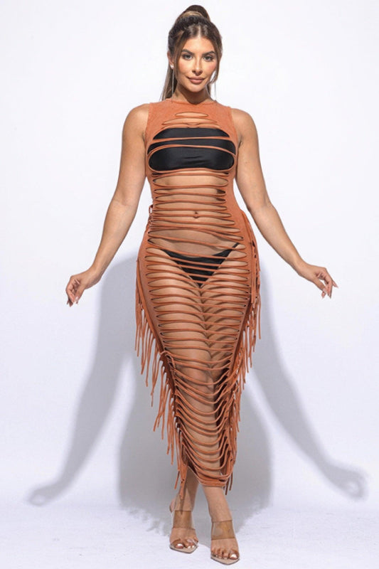Fringe Cut Out Maxi Dress | Mixtshop LLC