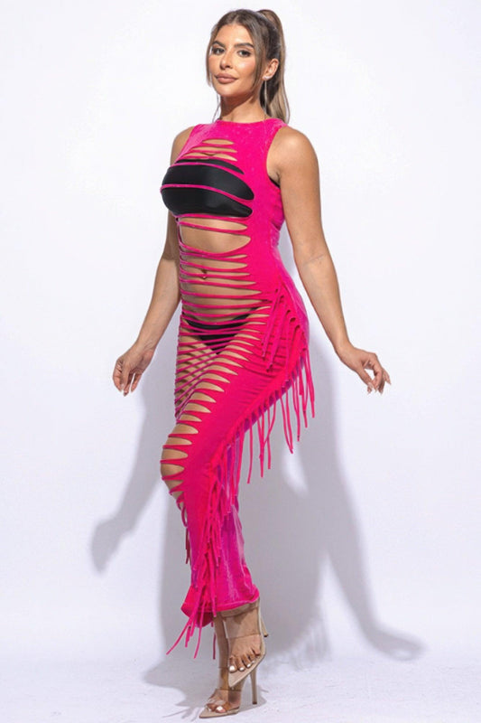 Fringe Cut Out Maxi Dress | Mixtshop LLC