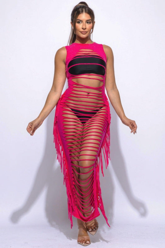 Fringe Cut Out Maxi Dress | Mixtshop LLC