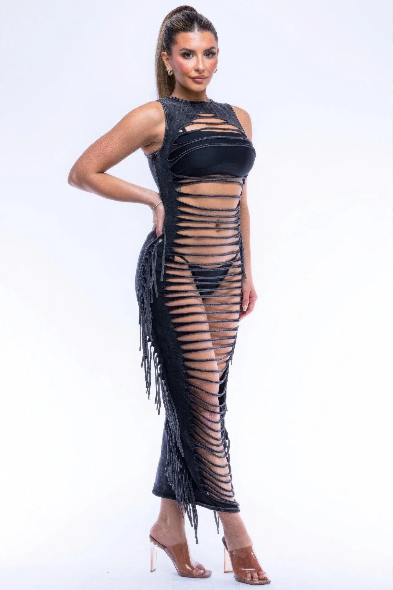 Fringe Cut Out Maxi Dress | Mixtshop LLC Main image