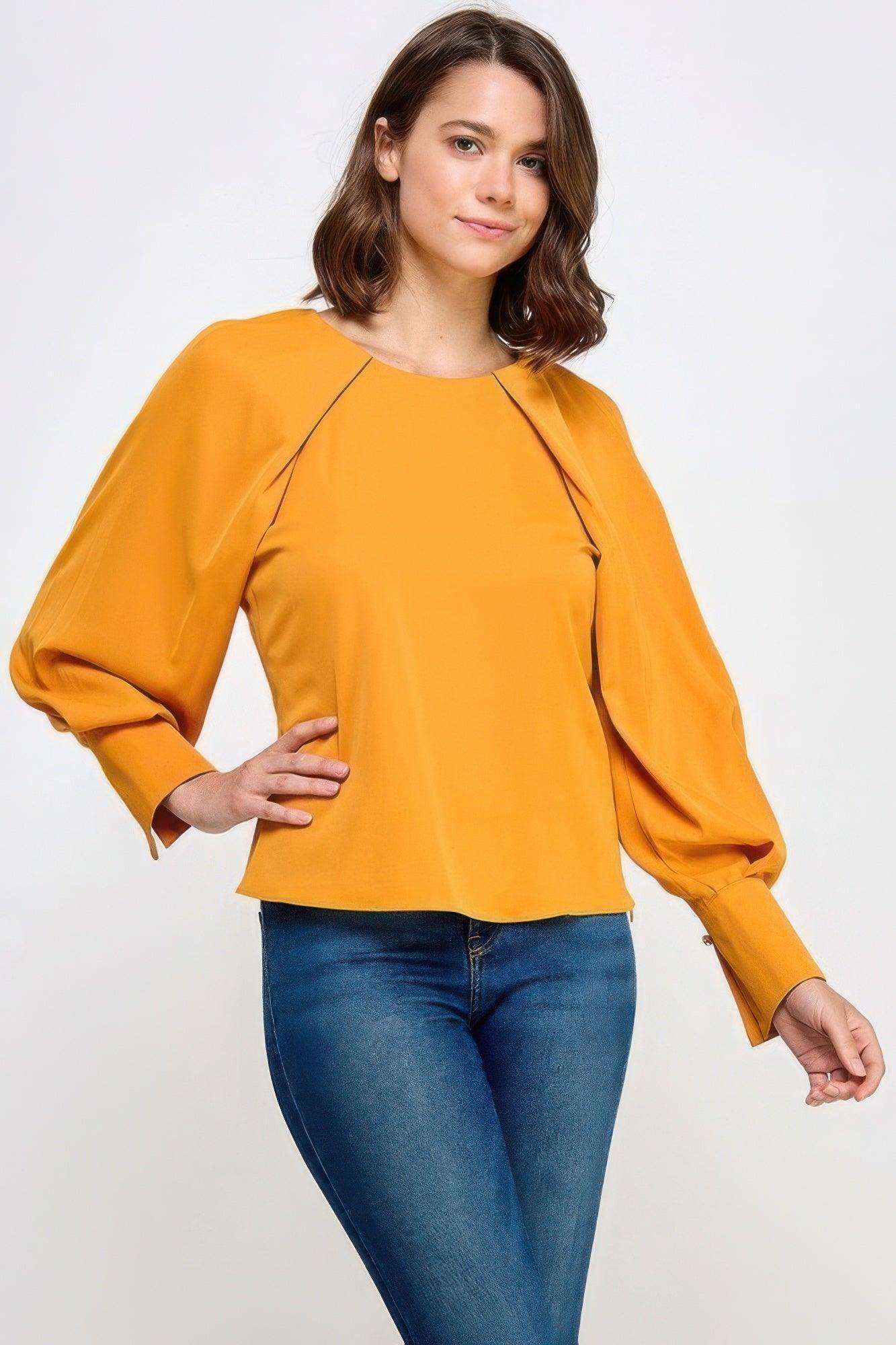 Raglan Long Sleeve Top With Back Neck Tie | Mixtshop LLC Main image