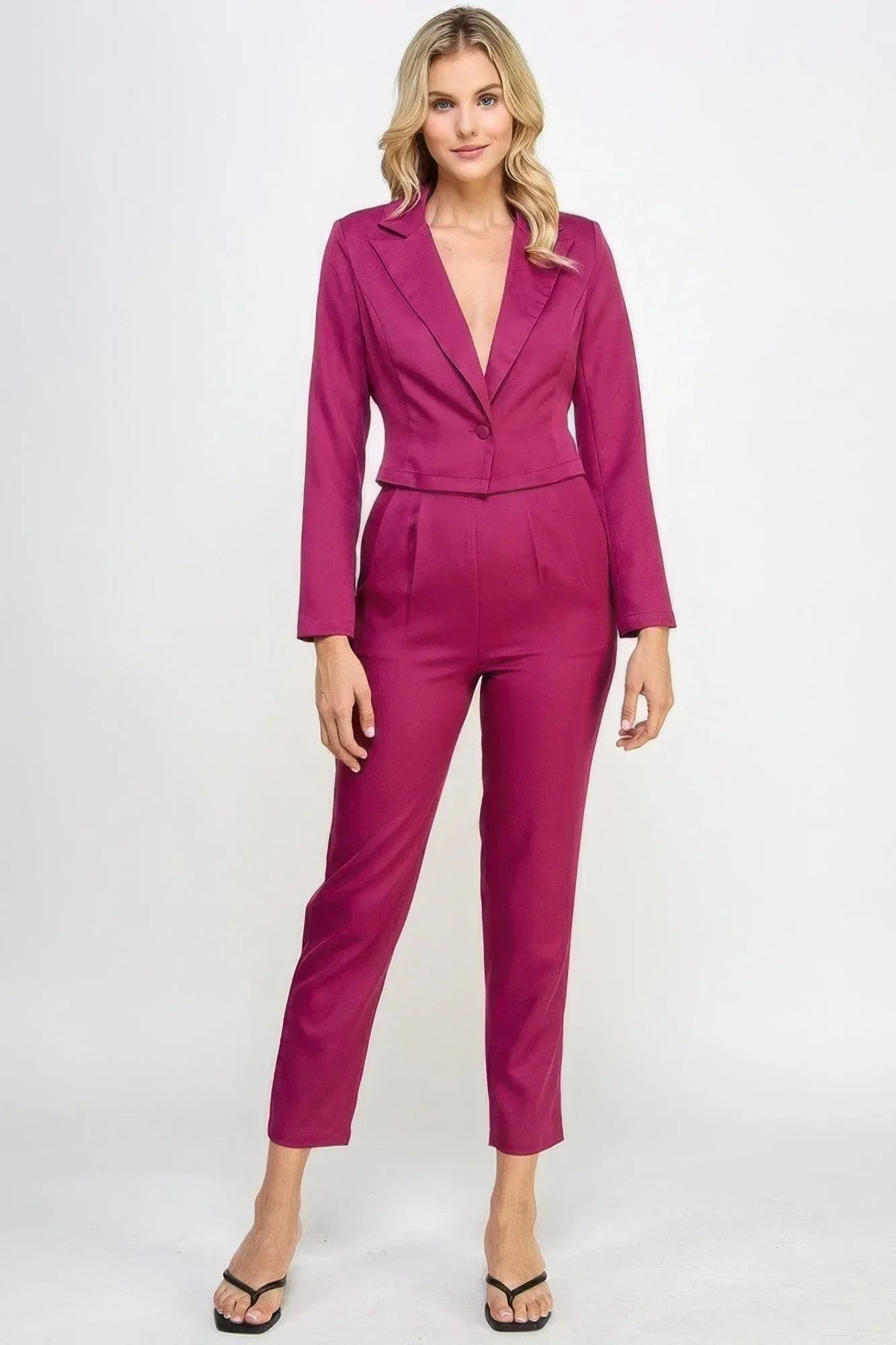 Single Button Crop Blazer With Tailored Pants Set | Mixtshop LLC Main image