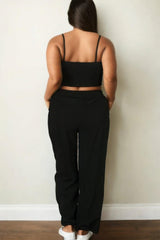 Plus Bustier Crop Cami Top & Slant Pocket Straight Pants | Mixtshop LLC
