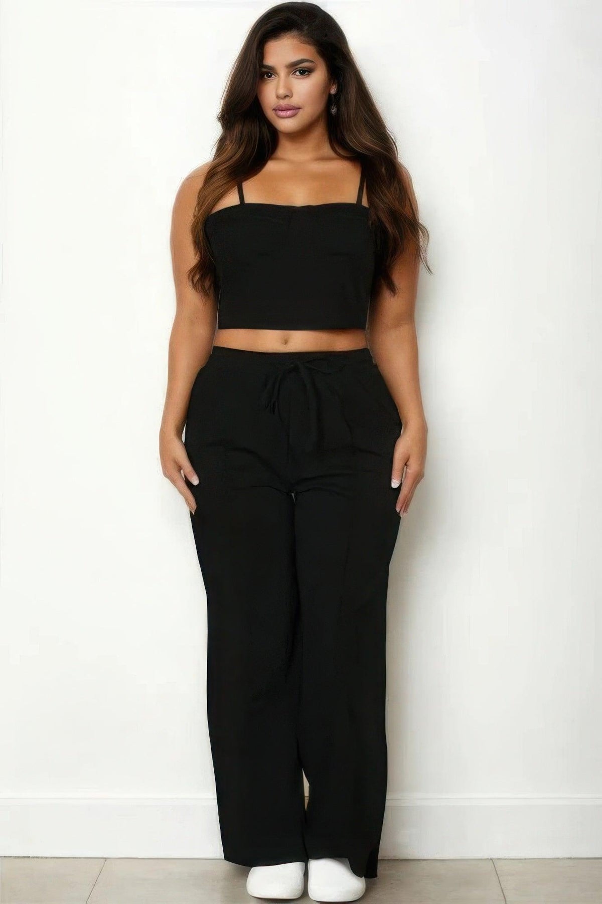Plus Bustier Crop Cami Top & Slant Pocket Straight Pants | Mixtshop LLC
