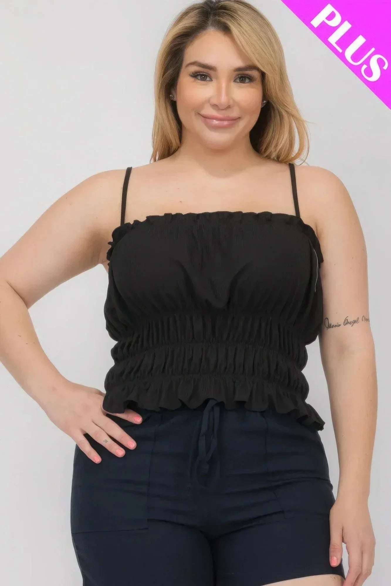 Plus Size Tiered Shirred Body Crop Top | Mixtshop LLC Main image