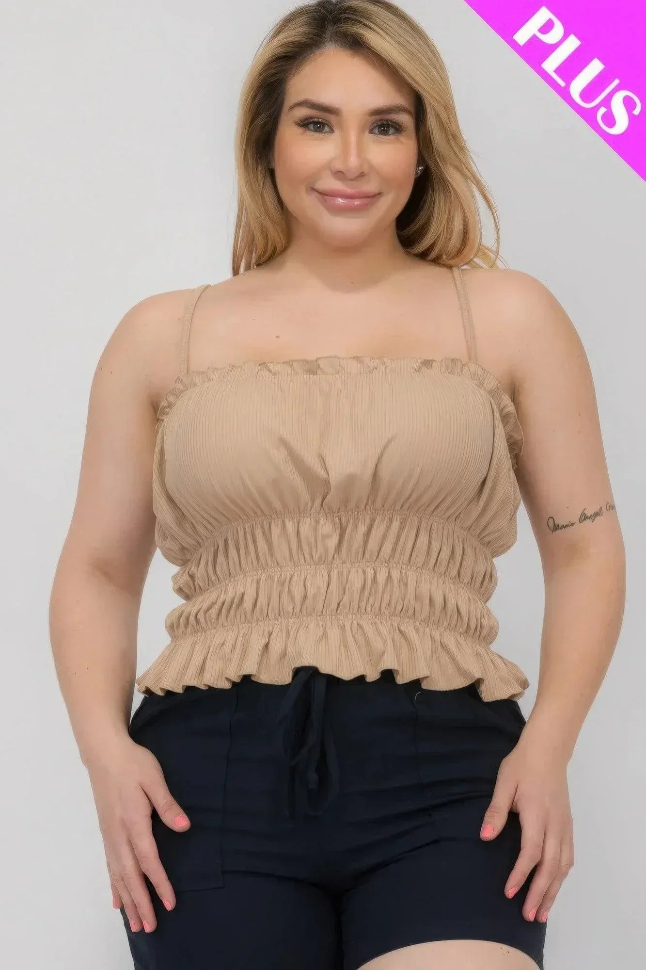 Plus Size Tiered Shirred Body Crop Top | Mixtshop LLC Main image