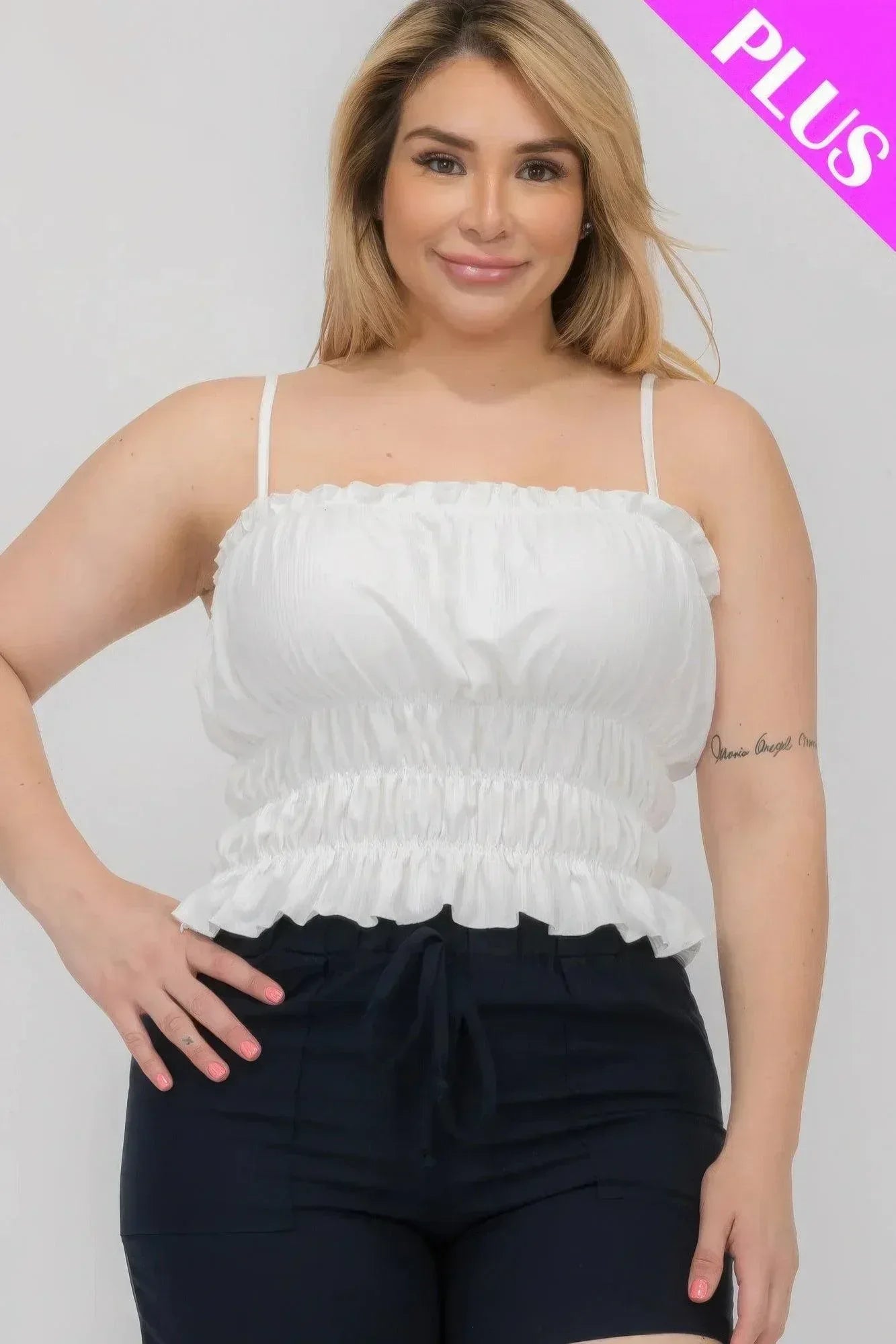 Plus Size Tiered Shirred Body Crop Top | Mixtshop LLC Main image