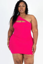 Plus Size Ribbed One Shoulder Cutout Front Casual Mini Bodycon Dress | Mixtshop LLC